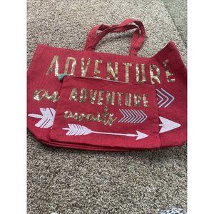 Olive & Hill Big Bag Lot Carry All ADVENTURE AWAITS Arrow Cute NEW Red Burlap
